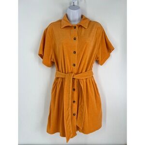 Araminta James Women Size Medium Orange Terry Cloth Button Front Belted Cover Up